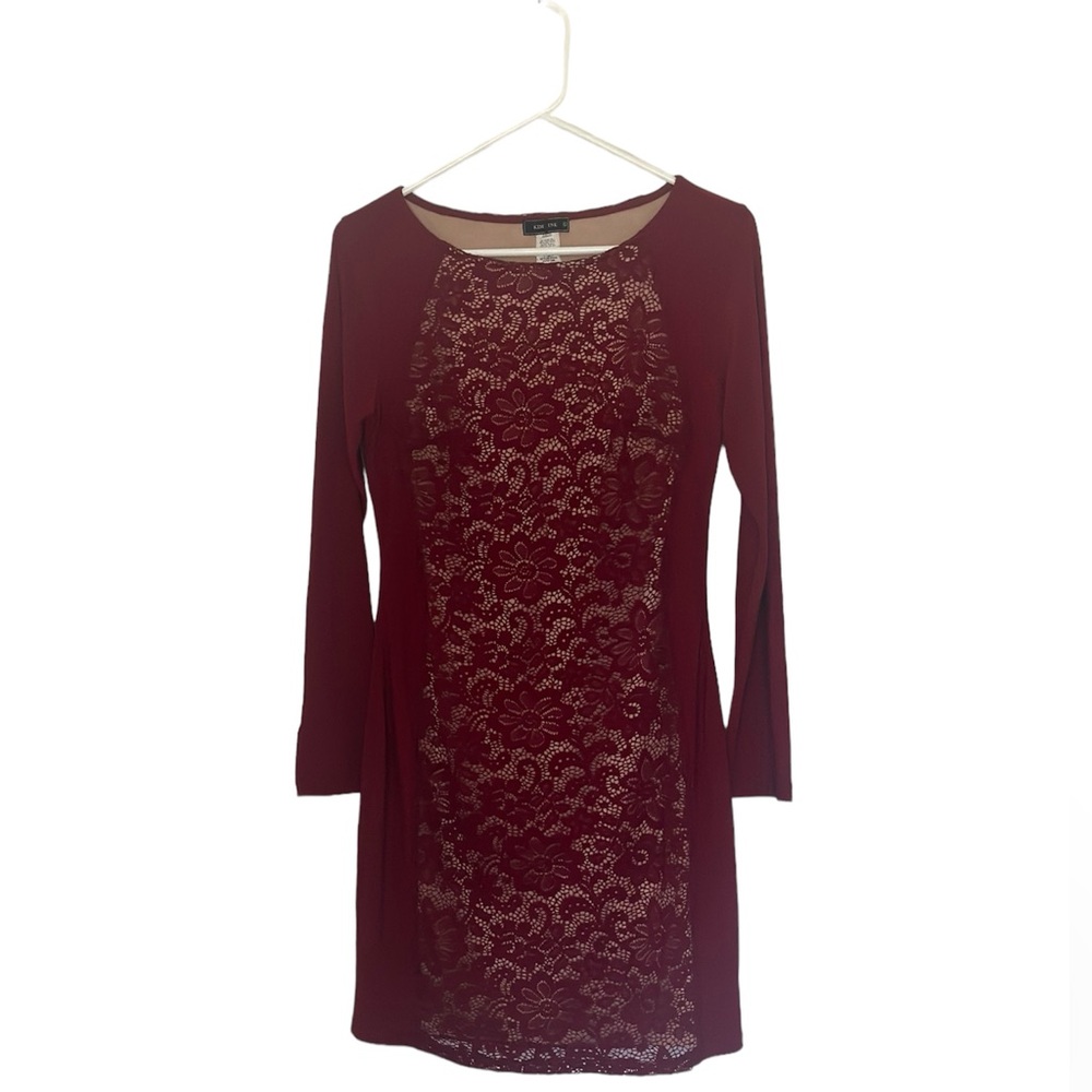Red Long Sleeve Dress with Lace Accent Fully Lined Stretchy Size L